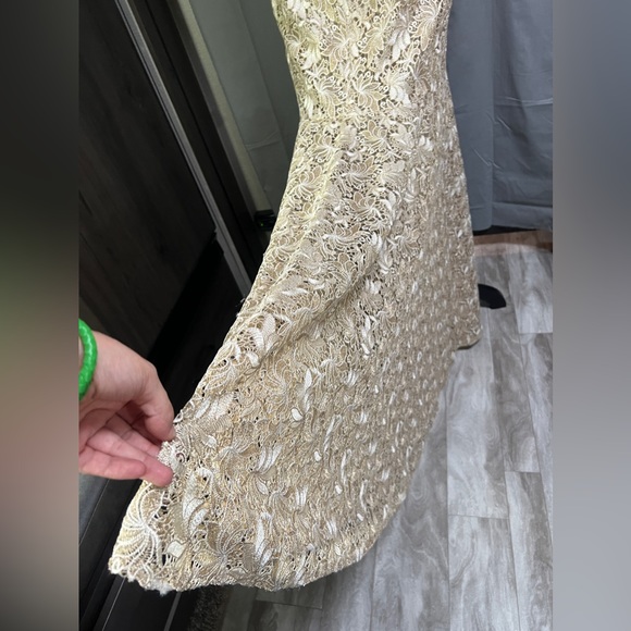 Tahari by Arthur S. Levine Gold Embroidered Evening Gown Size 8 Mermaid Lace - Picture 6 of 14